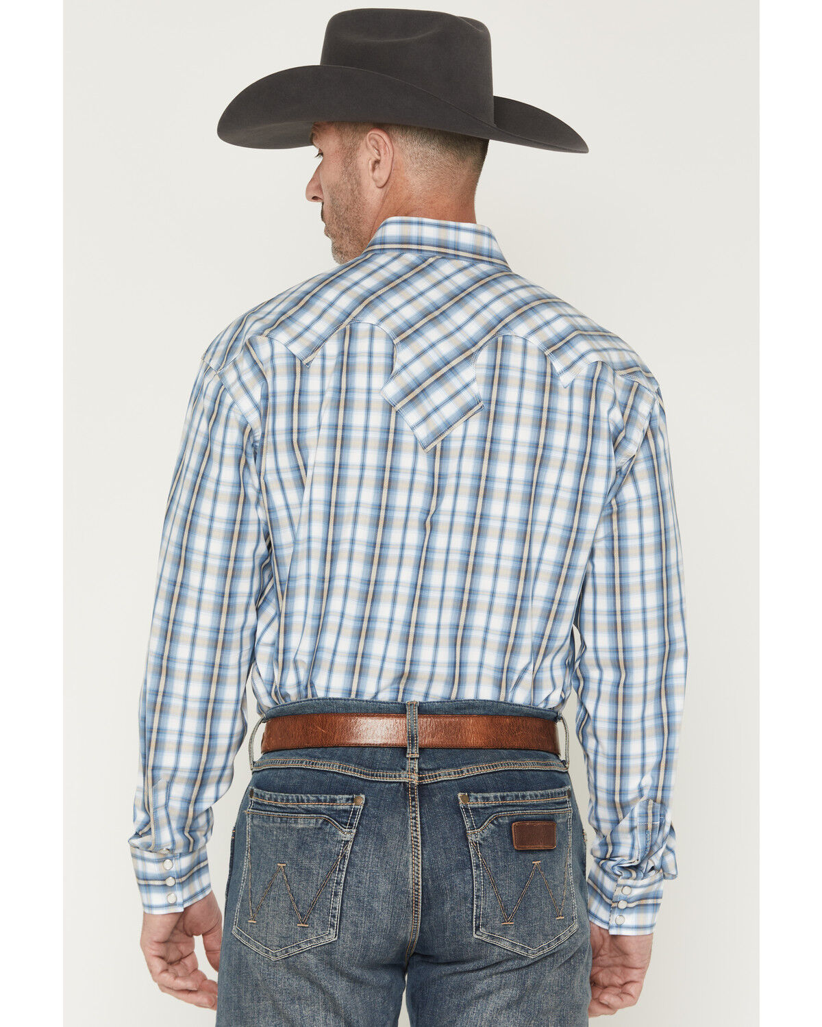 Image #4 - Stetson Men's Dobby Plaid Print Long Sleeve Snap Western Shirt, Blue, hi-res
