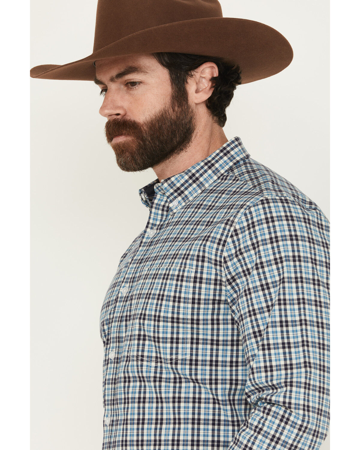 Image #2 - Cody James Men's Bob Plaid Print Long Sleeve Button-Down Western Shirt, Blue, hi-res