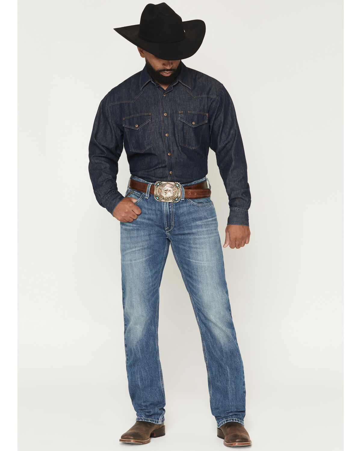 Image #1 - Ariat Men's M4 Kaden Butler Medium Wash Relaxed Straight Denim Jeans - Big, Medium Wash, hi-res