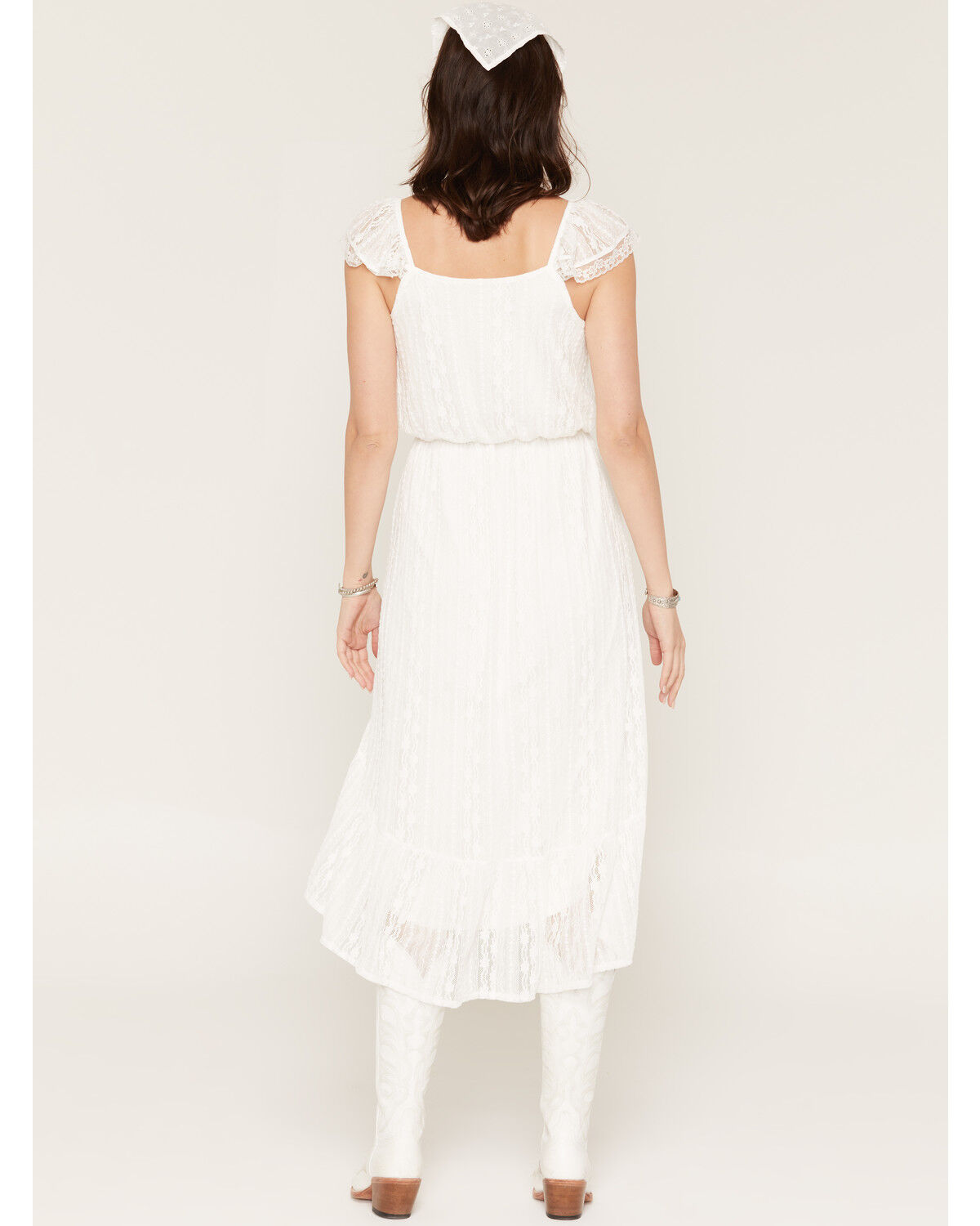 Image #4 - Shyanne Women's Lace Flutter Sleeve High-Low Midi Dress, White, hi-res