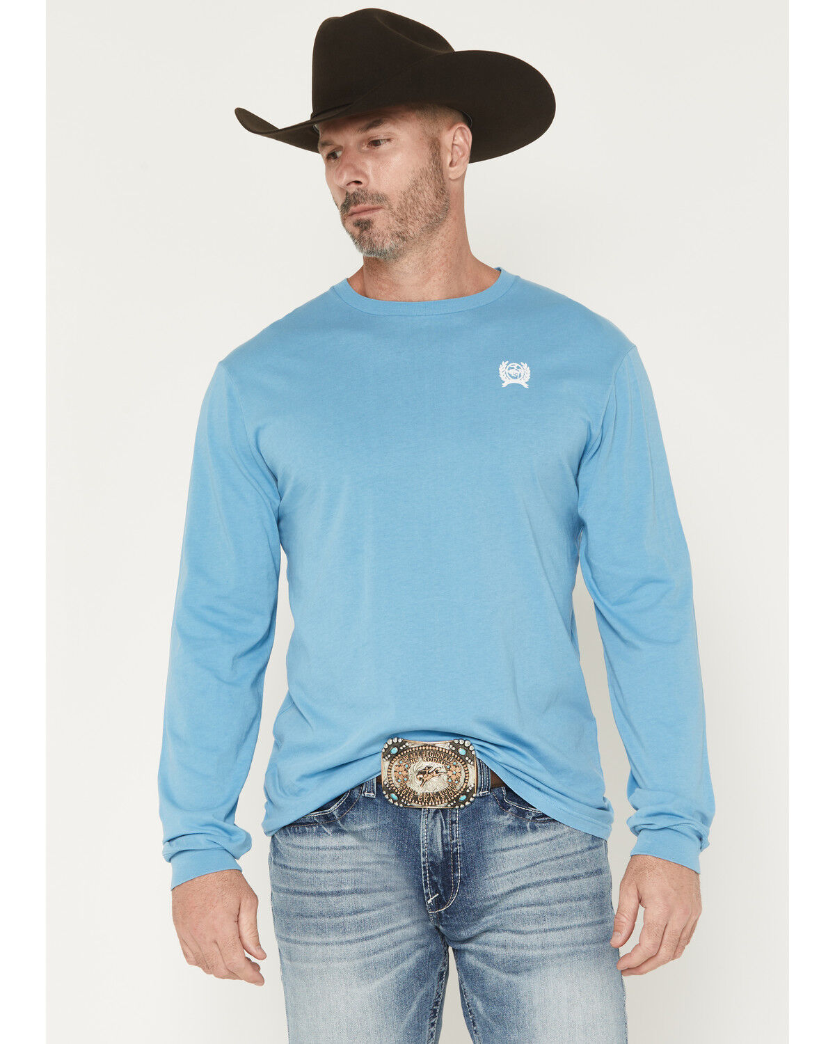 Cinch Men's Roped Logo Long Sleeve Graphic T-Shirt, Blue, hi-res
