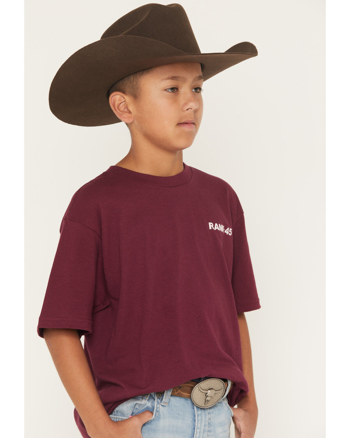 Image #3 - RANK 45&reg; Boys' Half Steer Skull Short Sleeve Graphic T-Shirt, Burgundy, hi-res