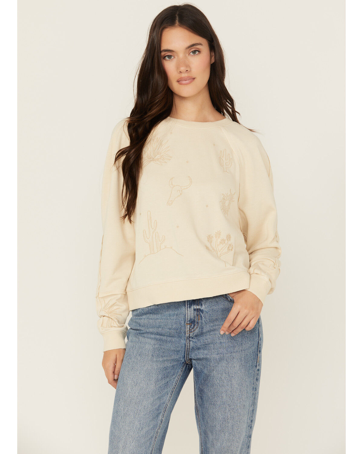 Cleo + Wolf Women's Embroidered Long Sleeve Shirt, Sand, hi-res