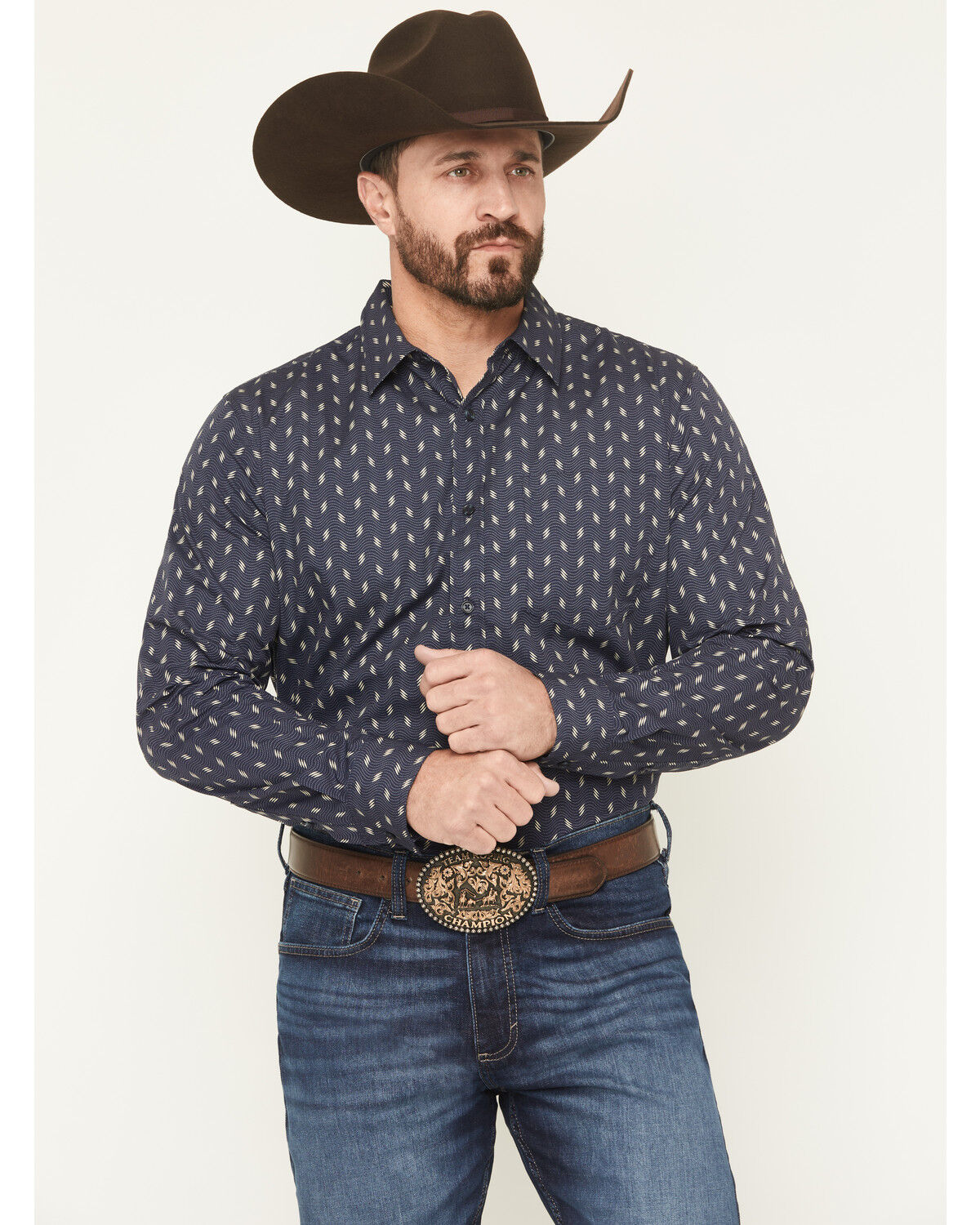 Image #1 - Gibson Trading Co Men's Zig Zag Geo Print Long Sleeve Button-Down Western Shirt, Navy, hi-res