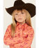 Image #2 - Wrangler Girls' Conversation Print Long Sleeve Pearl Snap Western Shirt , Orange, hi-res