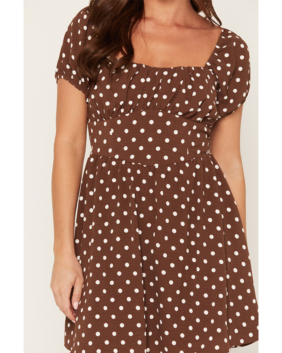 Image #3 - Originality Women's Boot Barn Exclusive Polka Dot Tie Back Mini Dress, Brown, hi-res