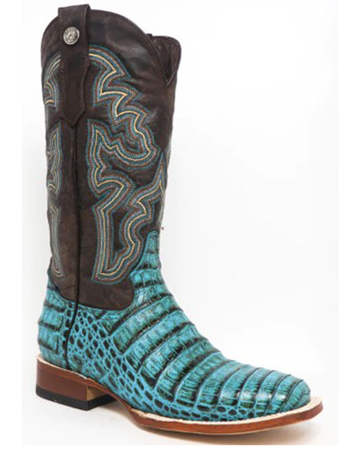 Tanner Mark Women's Agave Sky Faux Caiman Western Boots - Broad Square Toe, Turquoise, hi-res
