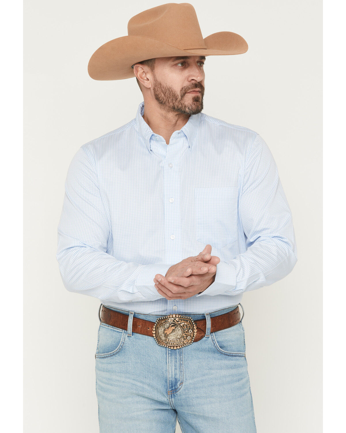 Image #1 - Wrangler X Cody Johnson Men's Checkered Print Long Sleeve Button-Down Western Shirt, Blue, hi-res