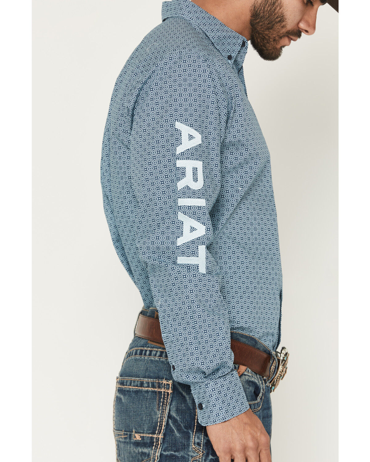 Image #3 - Ariat Men's Team Jansen Geo Print Fitted Long Sleeve Button-Down Western Shirt, Navy, hi-res