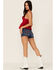 Image #3 - Shyanne Women's States Americana Embroidered High Rise 1/2 Shorts, Dark Medium Wash, hi-res