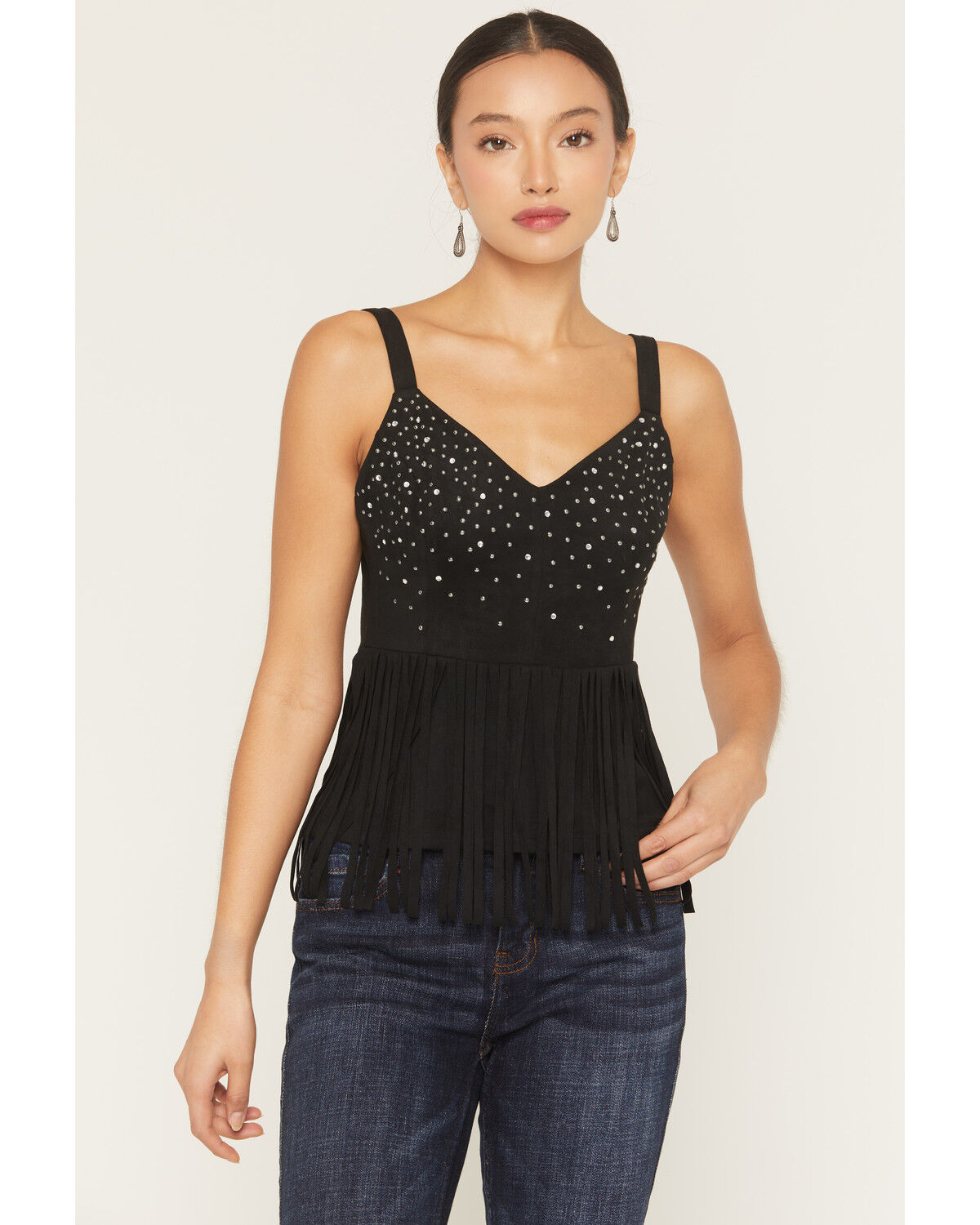 Image #2 - Idyllwind Women's Fringe Sequin Sleeveless Tank Top, Black, hi-res