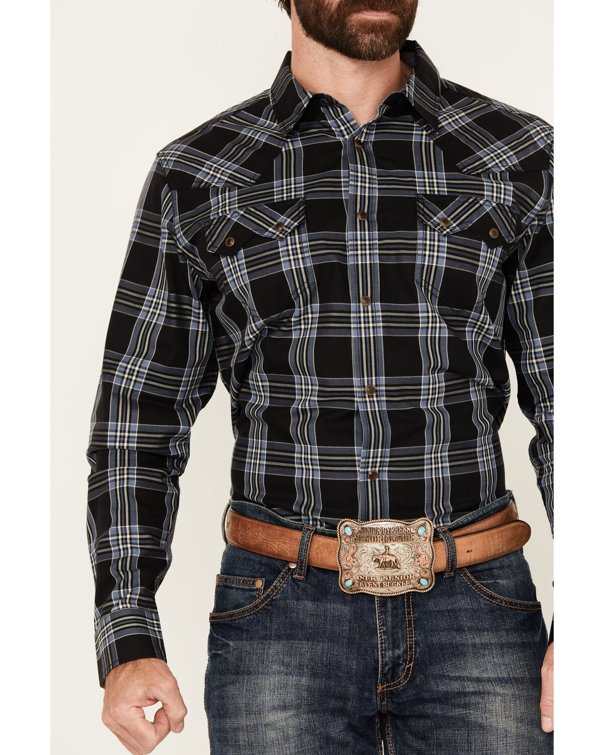 Image #3 - Cody James Men's Irving Plaid Print Long Sleeve Snap Western Shirt - Big, Navy, hi-res