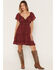 Image #1 - Wild Moss Women's Short Sleeve Lace Trim Tiered Mini Dress, Rose, hi-res