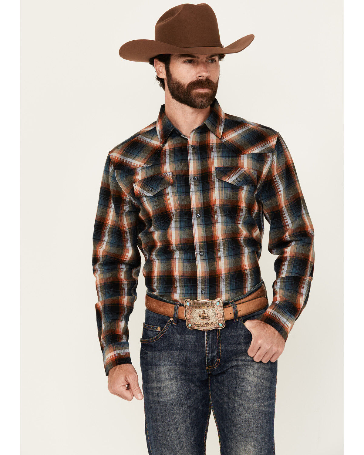 Image #1 - Cody James Men's Santa Cruz Plaid Print Long Sleeve Snap Flannel Shirt, Brown, hi-res