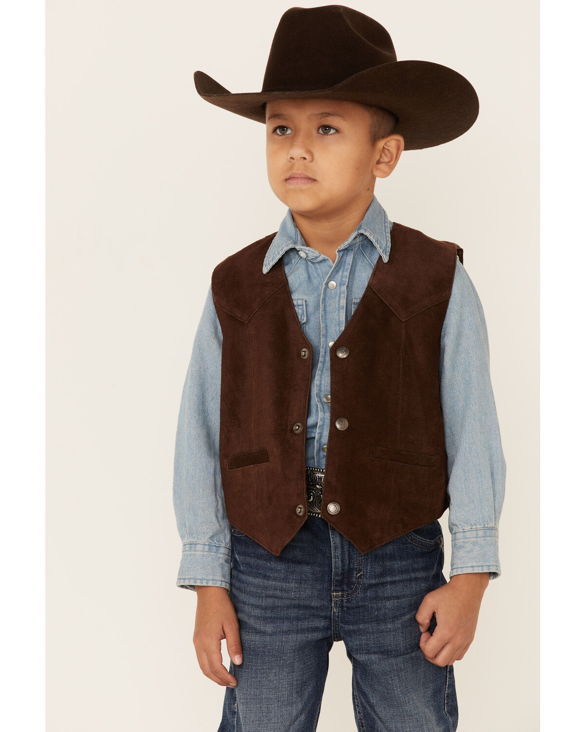 Image #1 - Scully Kid's Boar Suede Vest, Espresso, hi-res