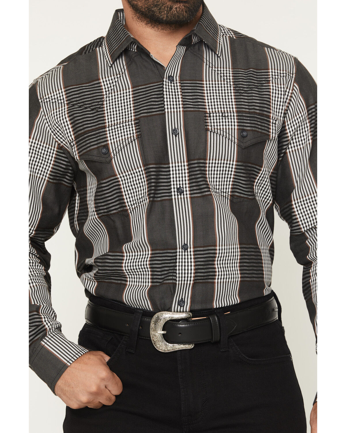 Image #3 - Cody James Black 1978&reg; Men's Ace Plaid Print Long Sleeve Button-Down Western Shirt, Charcoal, hi-res