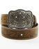 Image #1 - Shyanne Women's Floral Scroll Cross Buckle Belt, Dark Brown, hi-res