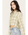 Image #2 - Cleo + Wolf Women's Long Sleeve Cropped Shirt, Green, hi-res