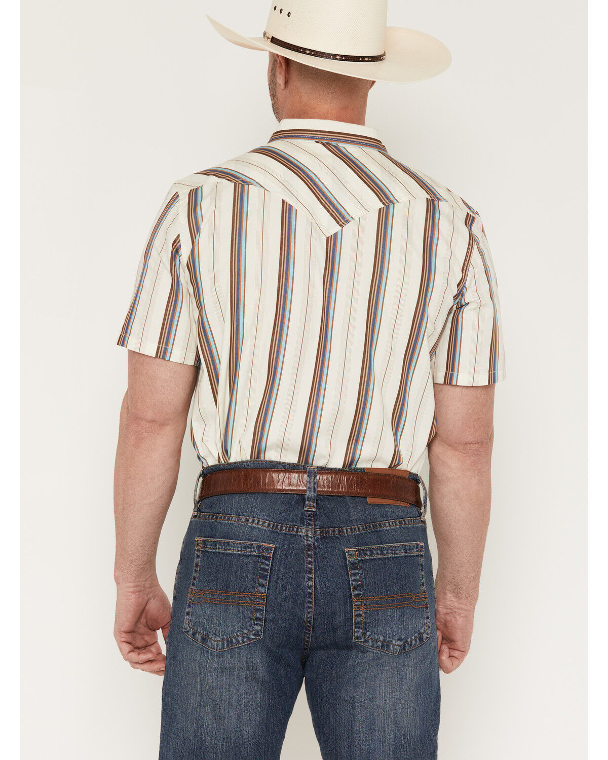 Image #4 - Cody James Men's Bootlegger Stripe Print Short Sleeve Snap Western Shirt, Cream, hi-res