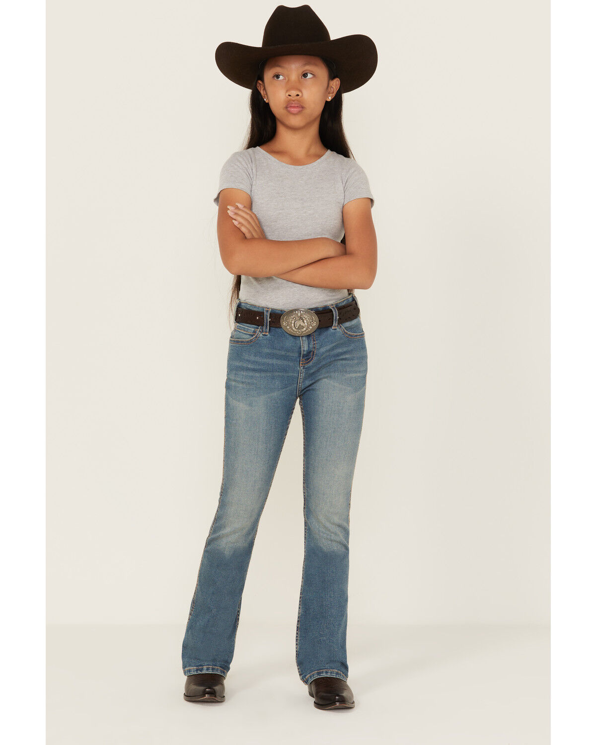 Image #3 - Shyanne Girls' Shayla Bootcut Embroidery Stretch Denim Jeans, , hi-res