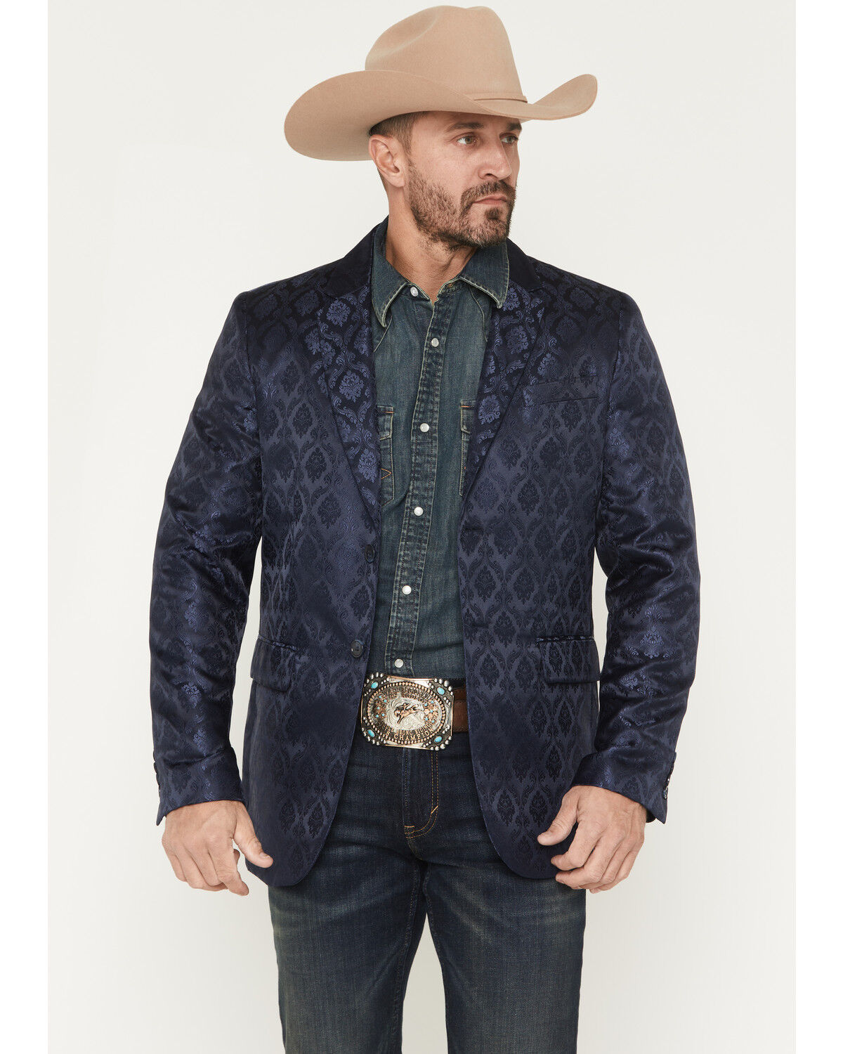 Image #1 - Rock & Roll Denim Men's Paisley Modern Fit Button-Down Sportcoat, Navy, hi-res