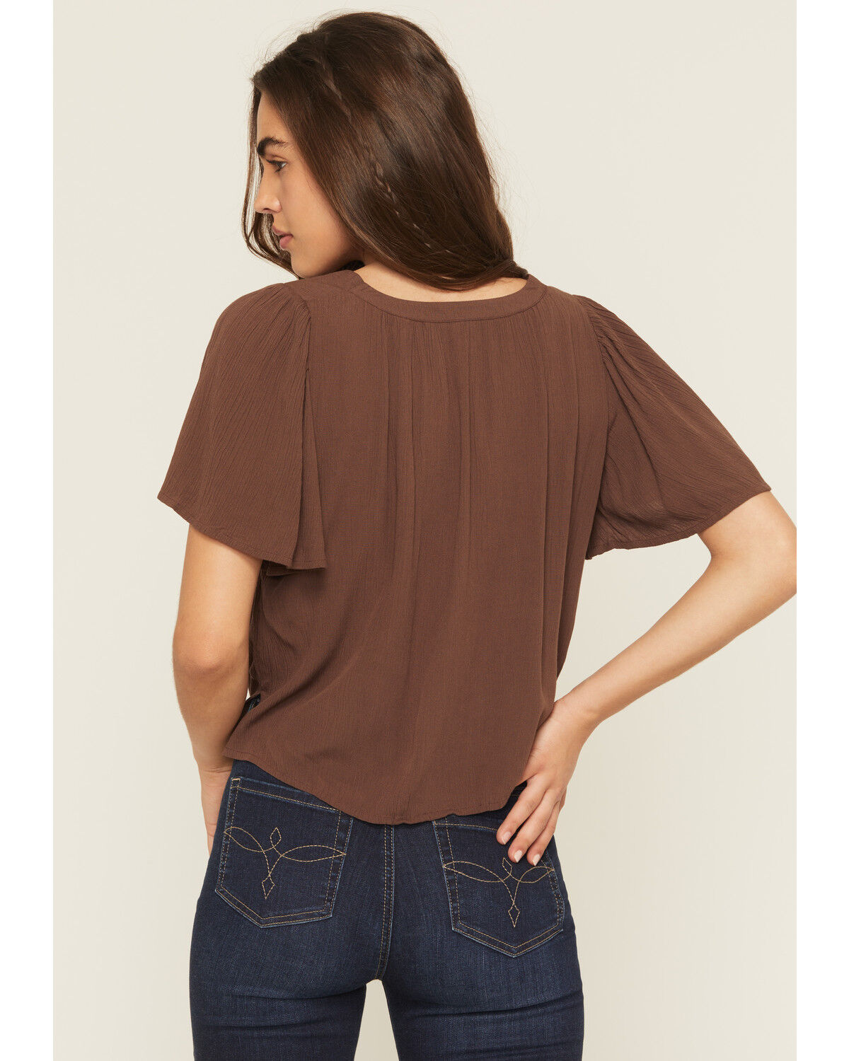 Image #4 - Shyanne Women's Floral Embroidered Short Sleeve Shirt, Brown, hi-res
