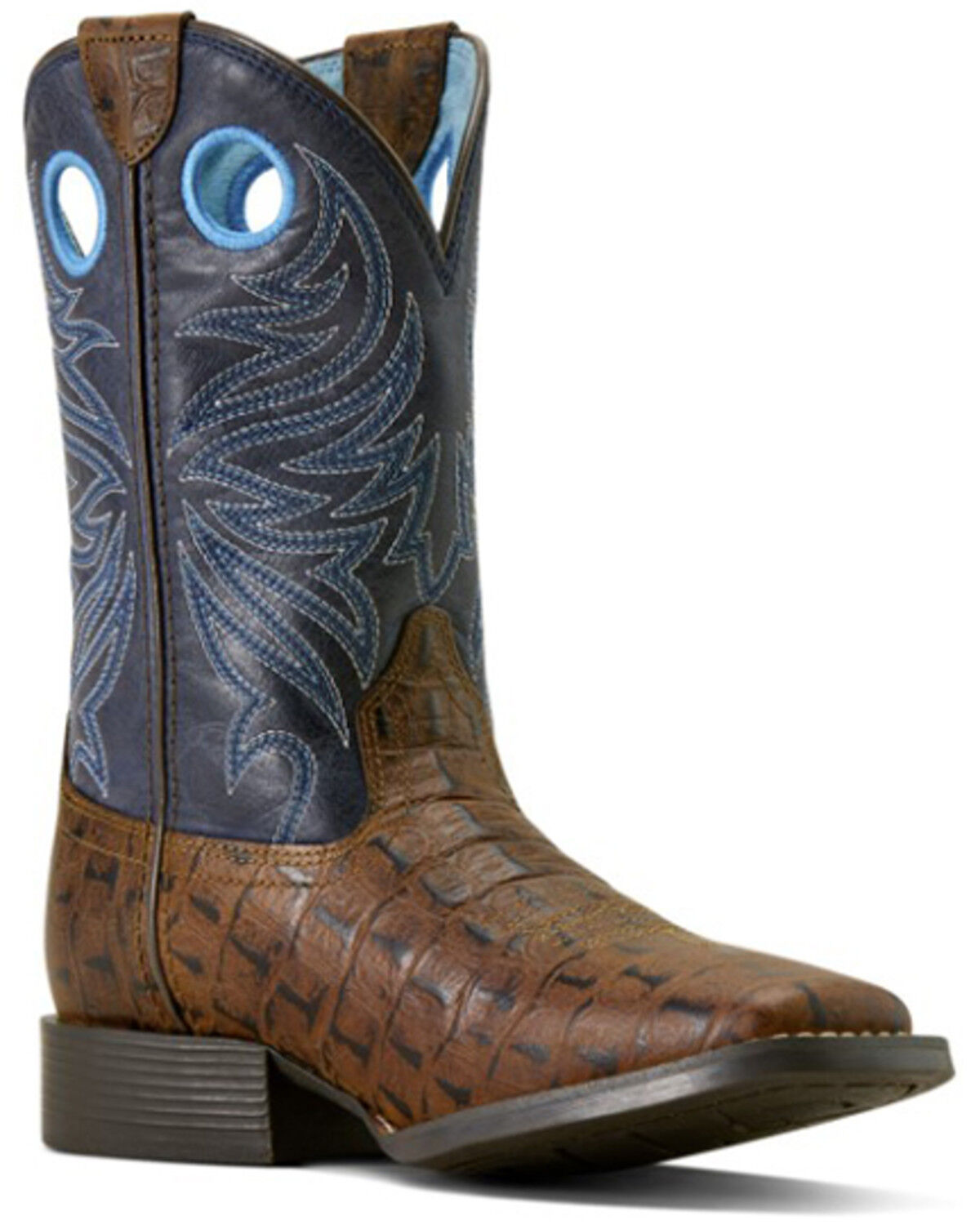 Ariat Boys' Knox Crocodile Print Western Print Western Boots - Broad Square Toe, Navy, hi-res