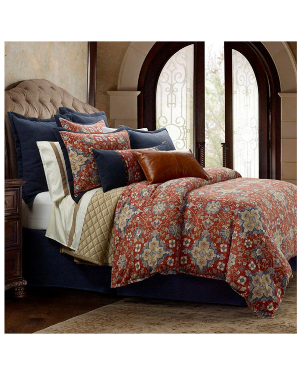 HiEnd Accents Melinda Washed Linen King Size Bedding Set - 3 Piece, Red, hi-res