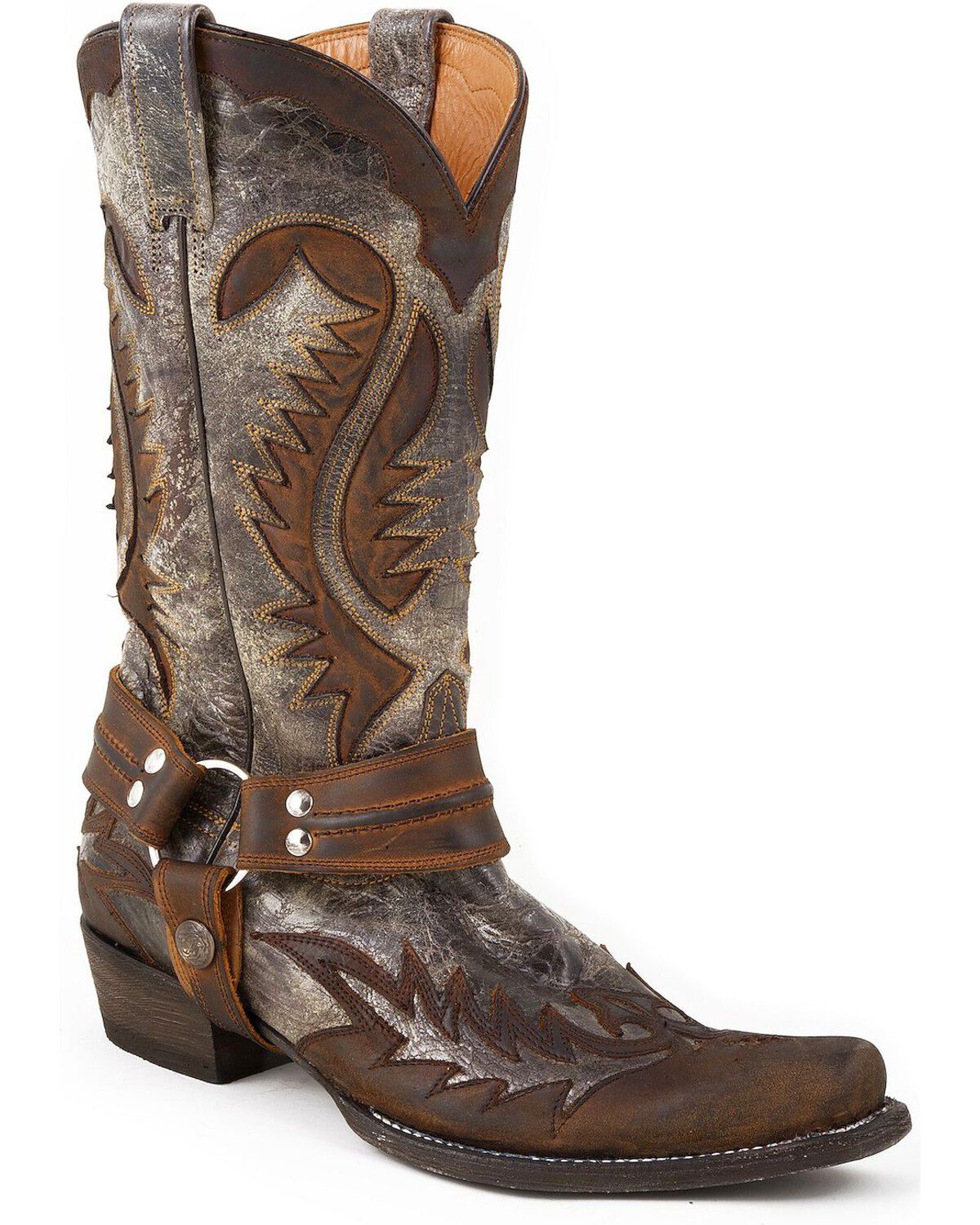 Image #1 - Stetson Men's Crackle Harness Western Boots - Square Toe, Brown, hi-res