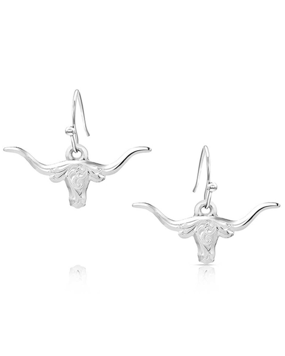 Image #1 - Montana Silversmiths Women's Out West Longhorn Earrings, Silver, hi-res