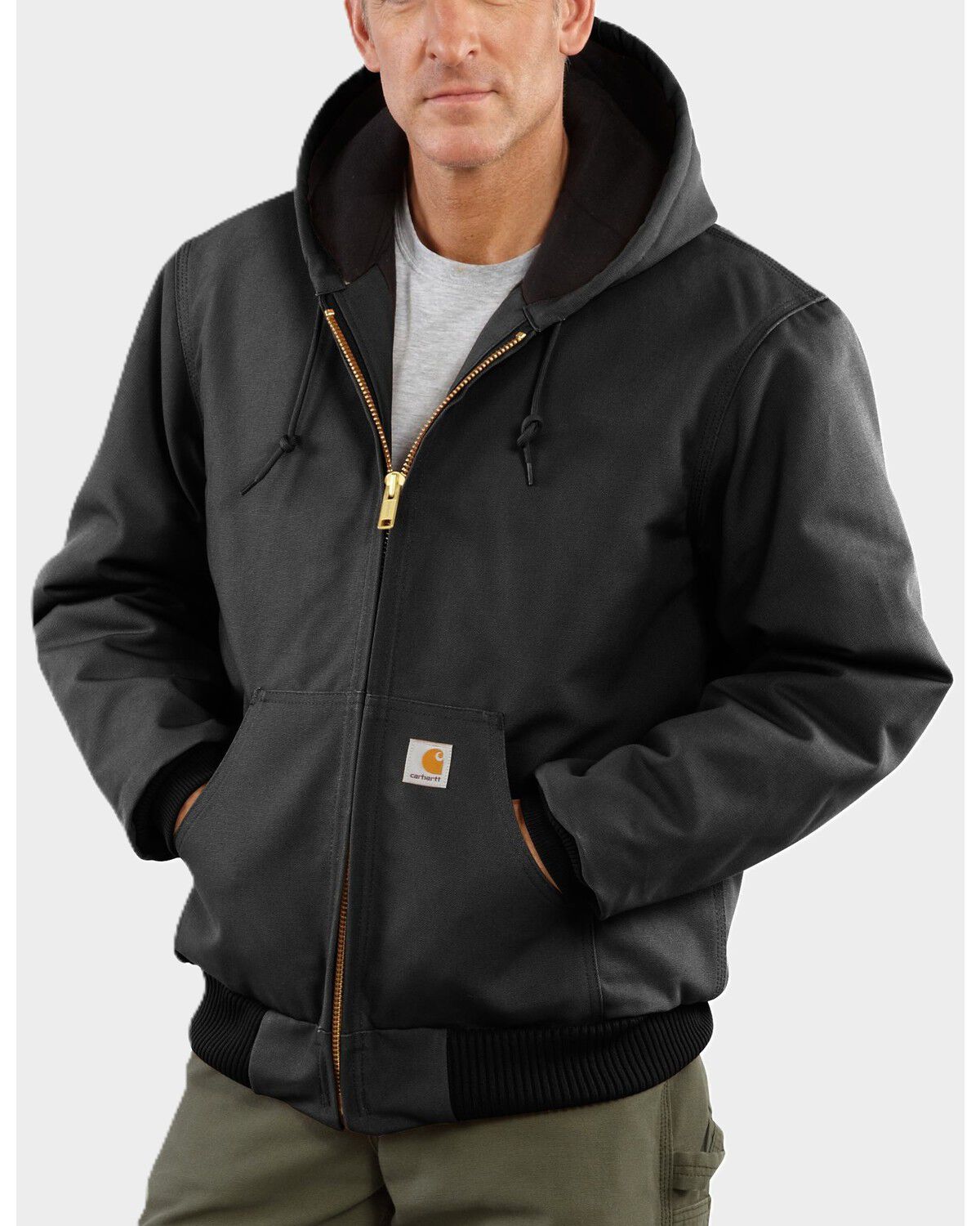 Image #1 - Carhartt Men's Flannel Lined Zip-Up Hooded Work Jacket - Tall, Black, hi-res