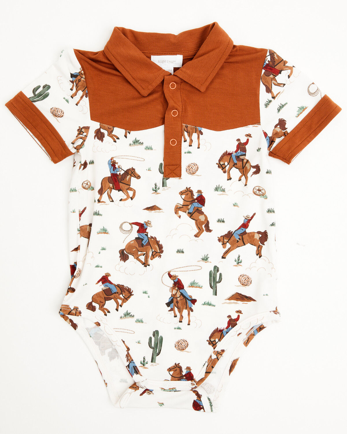 Image #1 - Angel Dear Infant Boys' Buckaroo Cowboy Short Sleeve Onesie, White, hi-res
