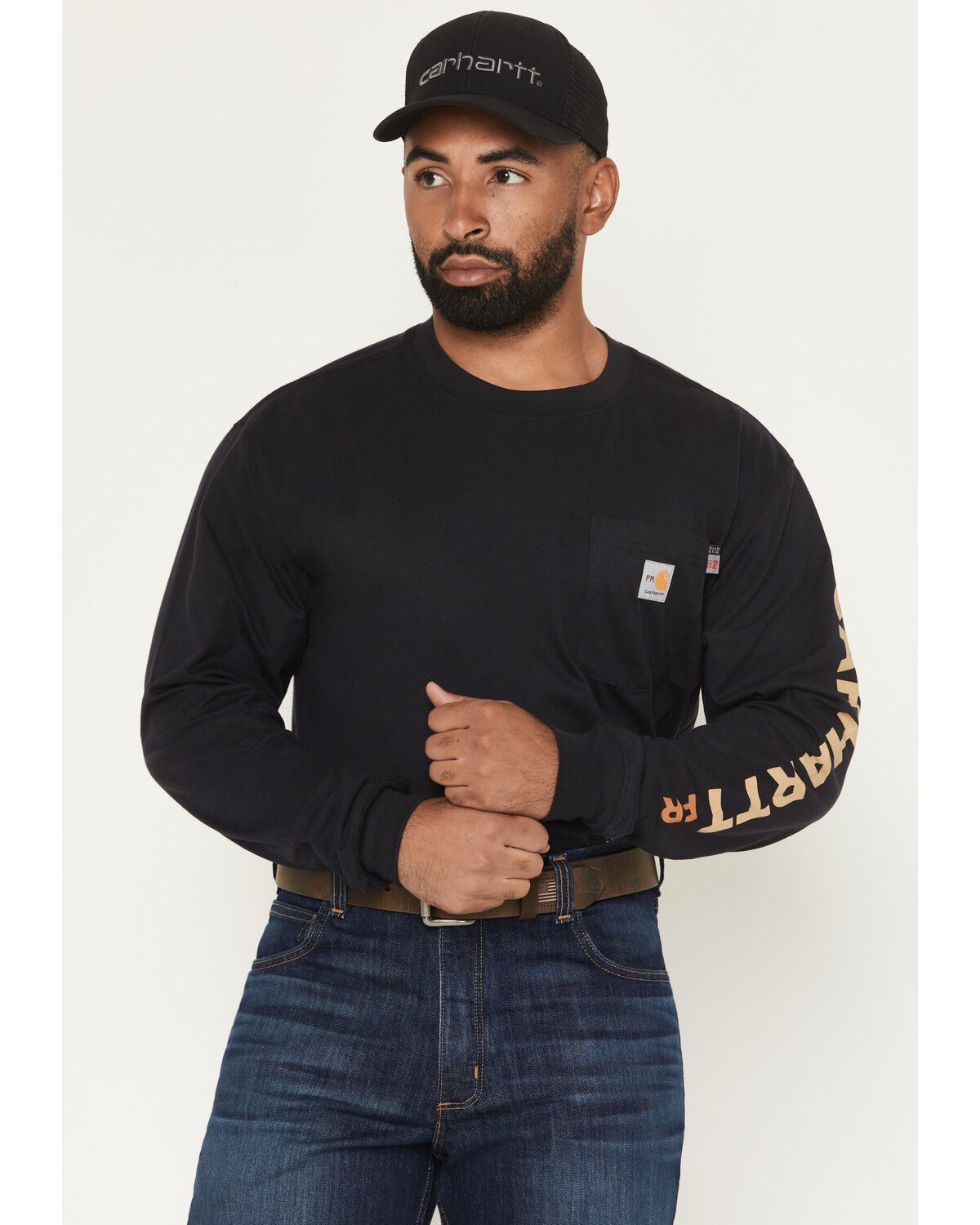 Image #2 - Carhartt Men's FR Loose Fit Long Sleeve Pocket Work T-Shirt, Black, hi-res