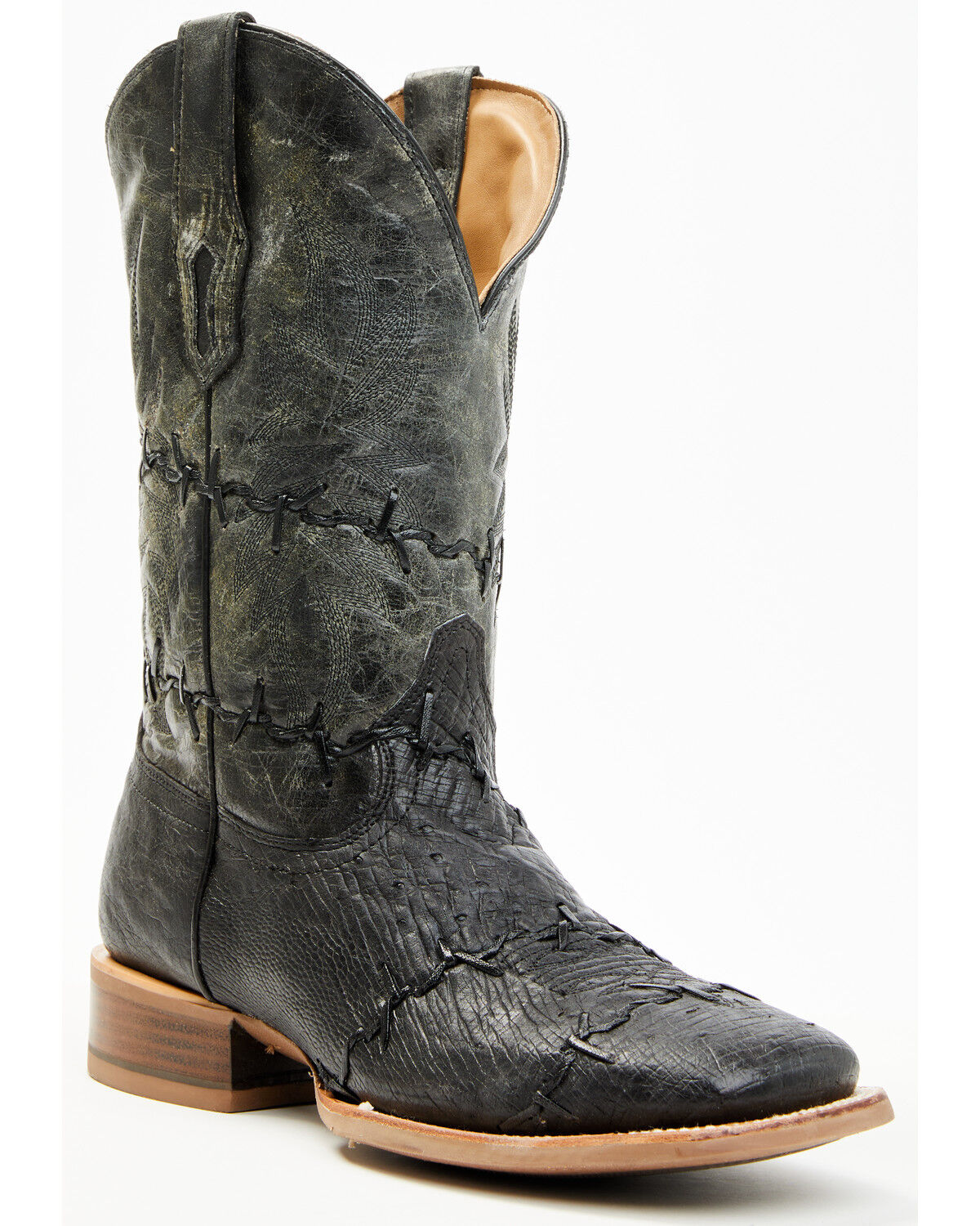 Image #1 - Corral Men's Exotic Ostrich Barbed Wire Western Boots - Broad Square Toe, Black, hi-res