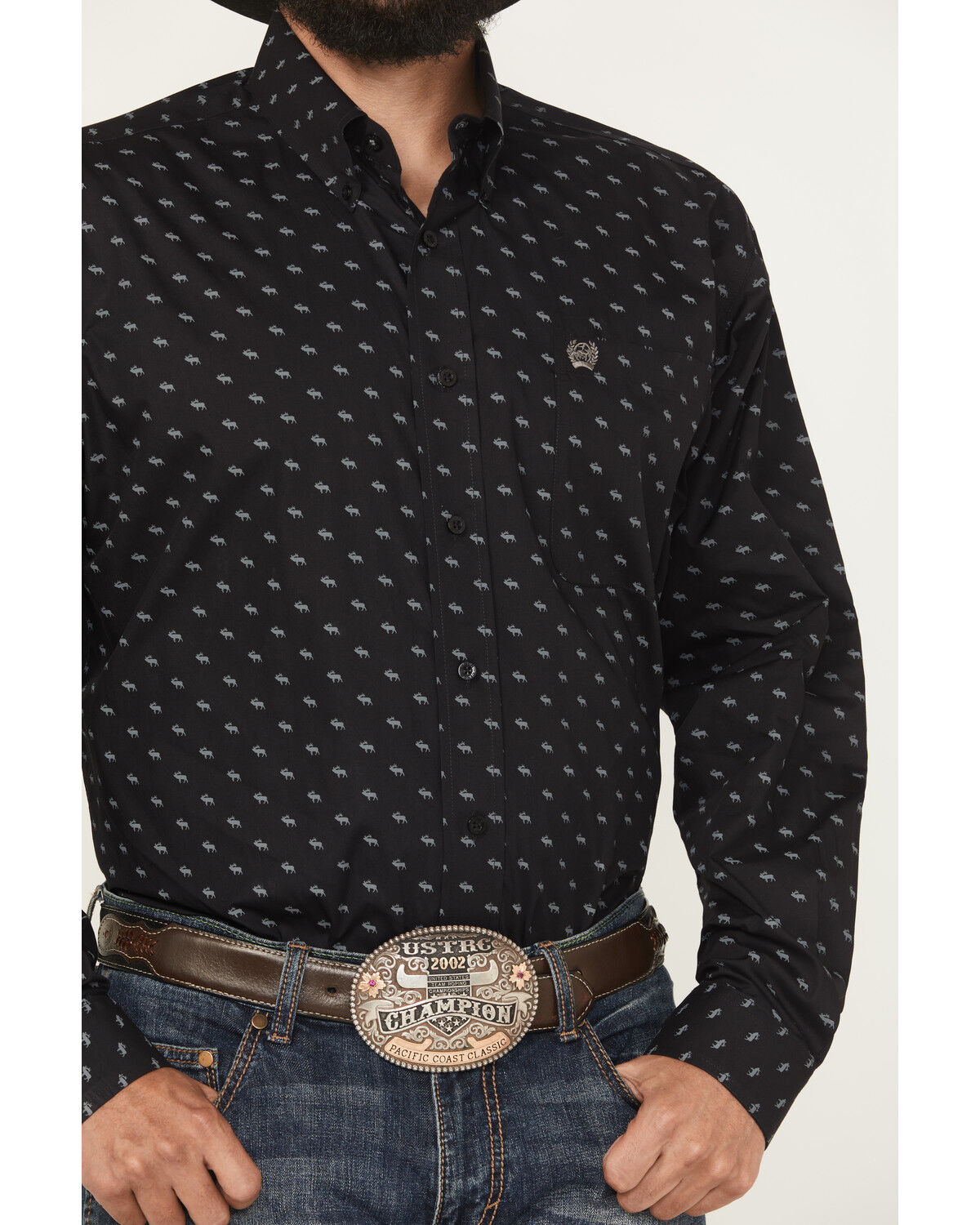 Image #3 - Cinch Men's Moose Print Long Sleeve Button-Down Western Shirt, Black, hi-res
