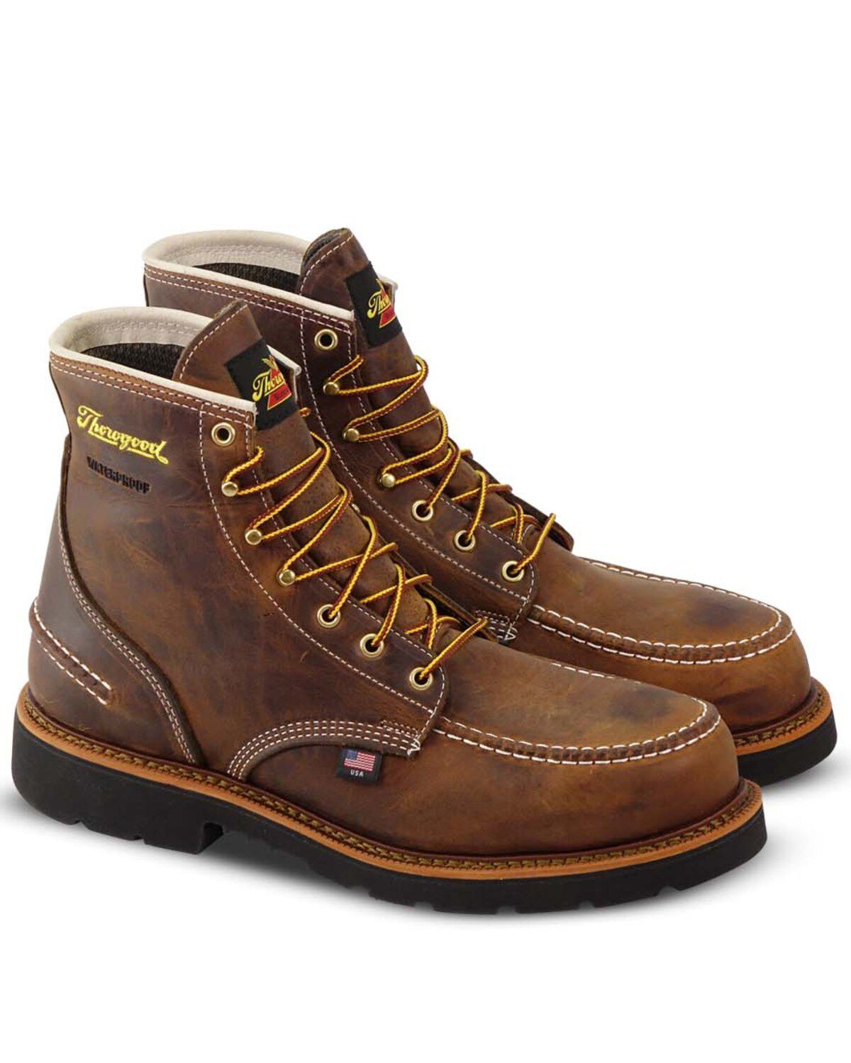 Image #1 - Thorogood Men's 6" Waterproof 1957 Series USA Work Boots - Steel Toe, Brown, hi-res