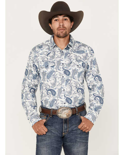Cody James Men's Home Town Paisley Print Long Sleeve Snap Western Shirt, White, hi-res