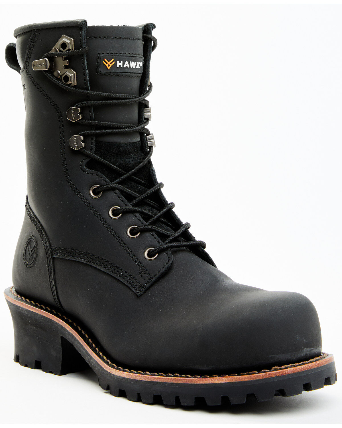 Image #1 - Hawx Men's 8" Logger Work Boots - Composite Toe, Black, hi-res
