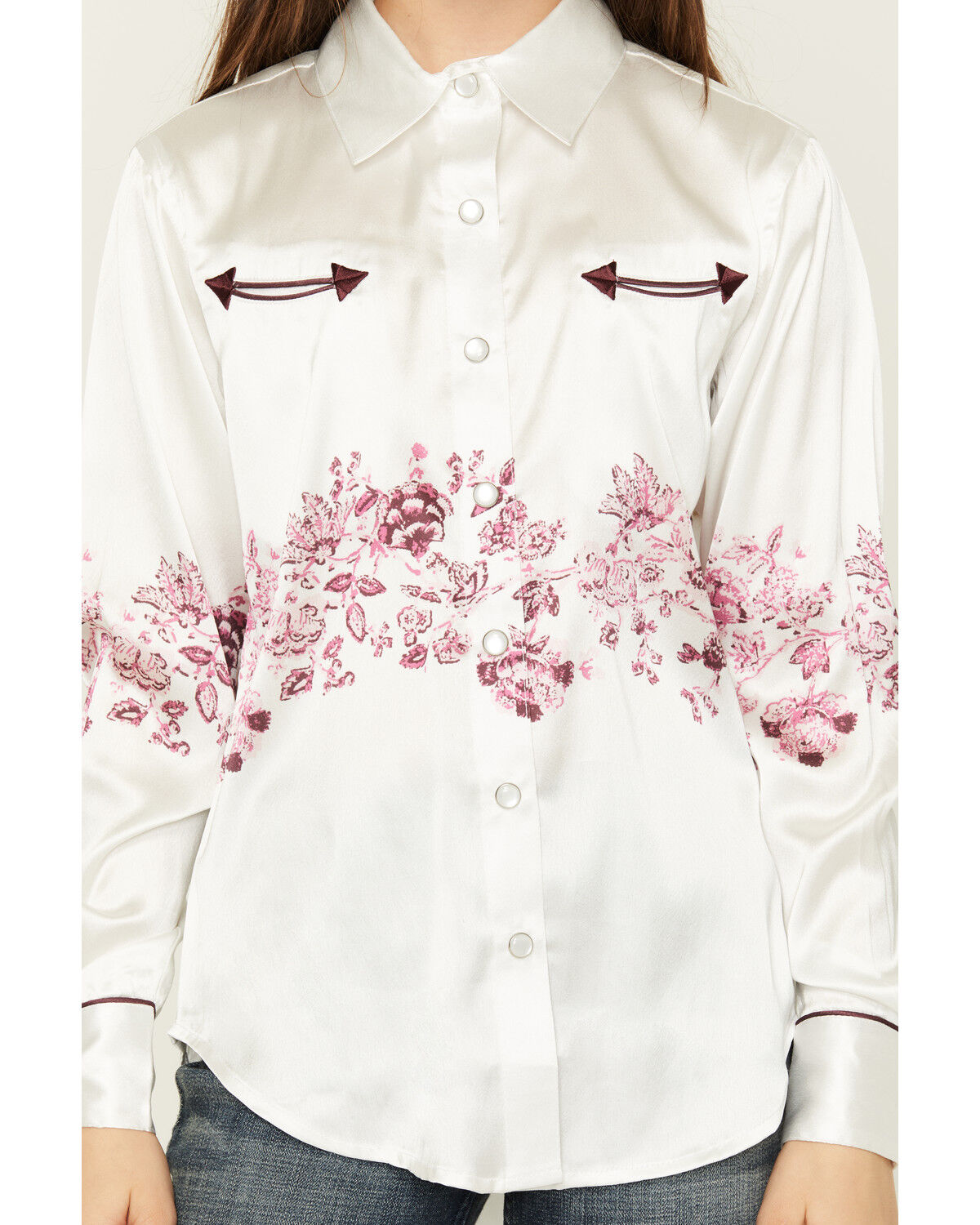 Image #3 - Cowgirl Hardware Girls' Wild Flower Long Sleeve Pearl Snap Western Shirt, White, hi-res