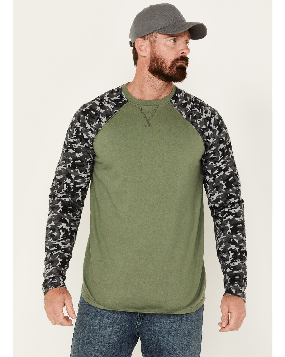Image #1 - Cody James Men's FR Color Block Baseball Work T-Shirt, Olive, hi-res