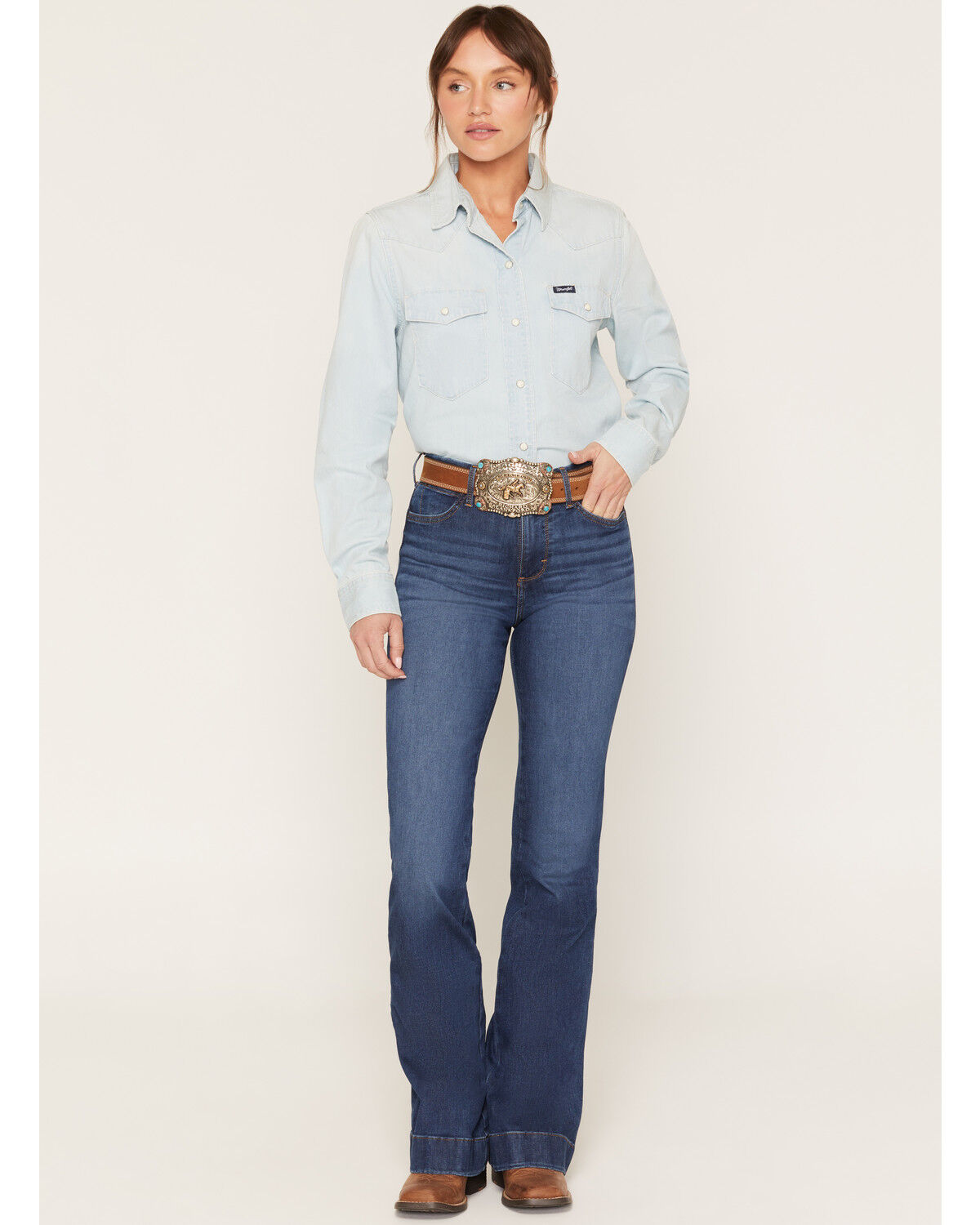 Image #1 - Wrangler Women's Reina Dark Wash Bespoke High Rise Trouser Stretch Denim Jeans, Dark Wash, hi-res