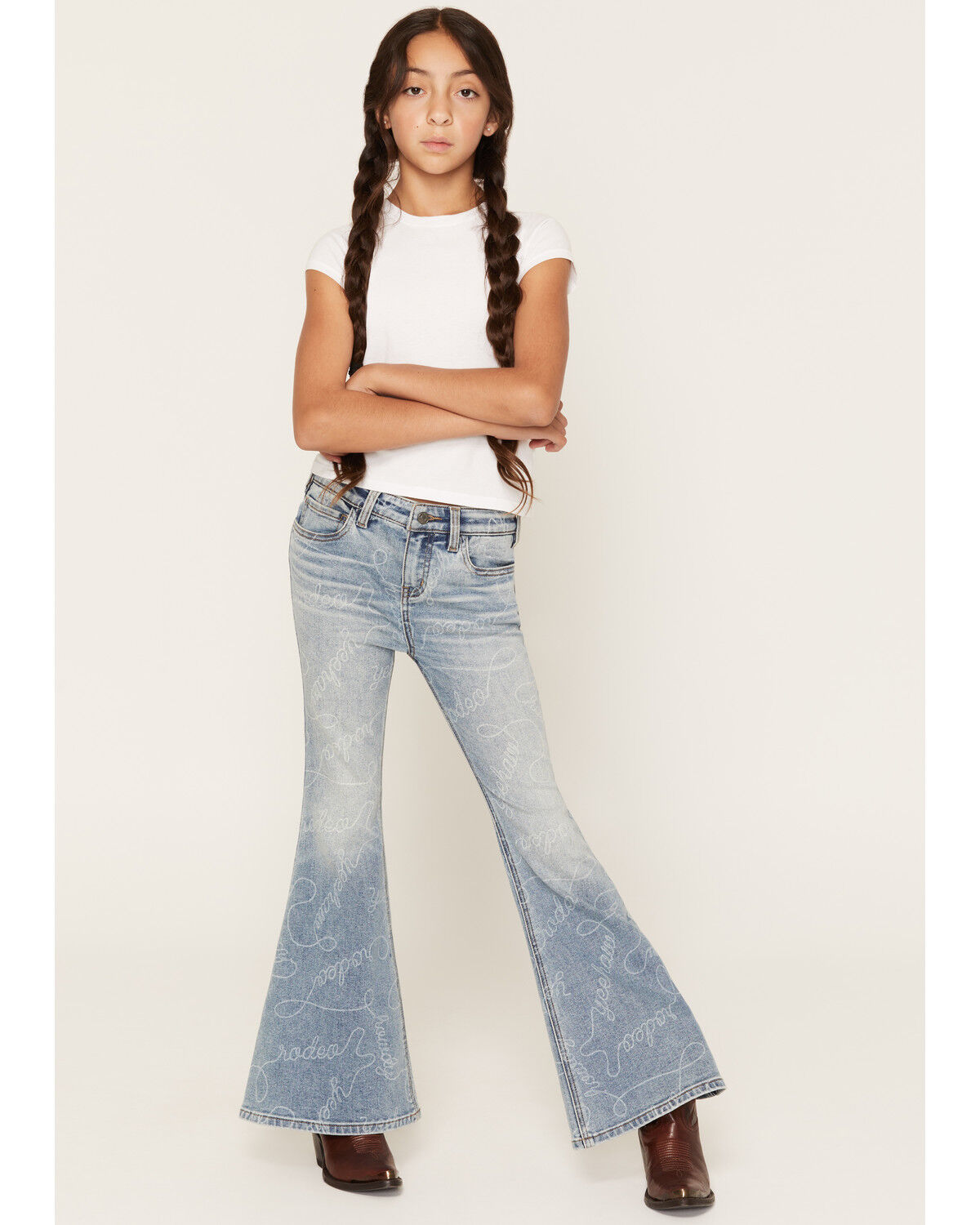 Image #1 - Shyanne Girls' Ambrose Medium Wash Flare Stretch Denim Jeans, Medium Wash, hi-res