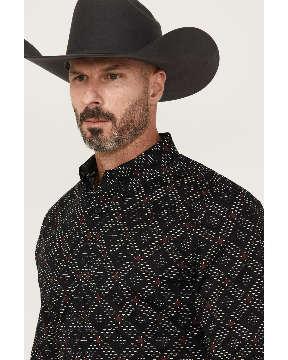 Image #2 - RANK 45&reg; Men's Stampede Diamond Geo Print Long Sleeve Button-Down Stretch Western Shirt, Black, hi-res