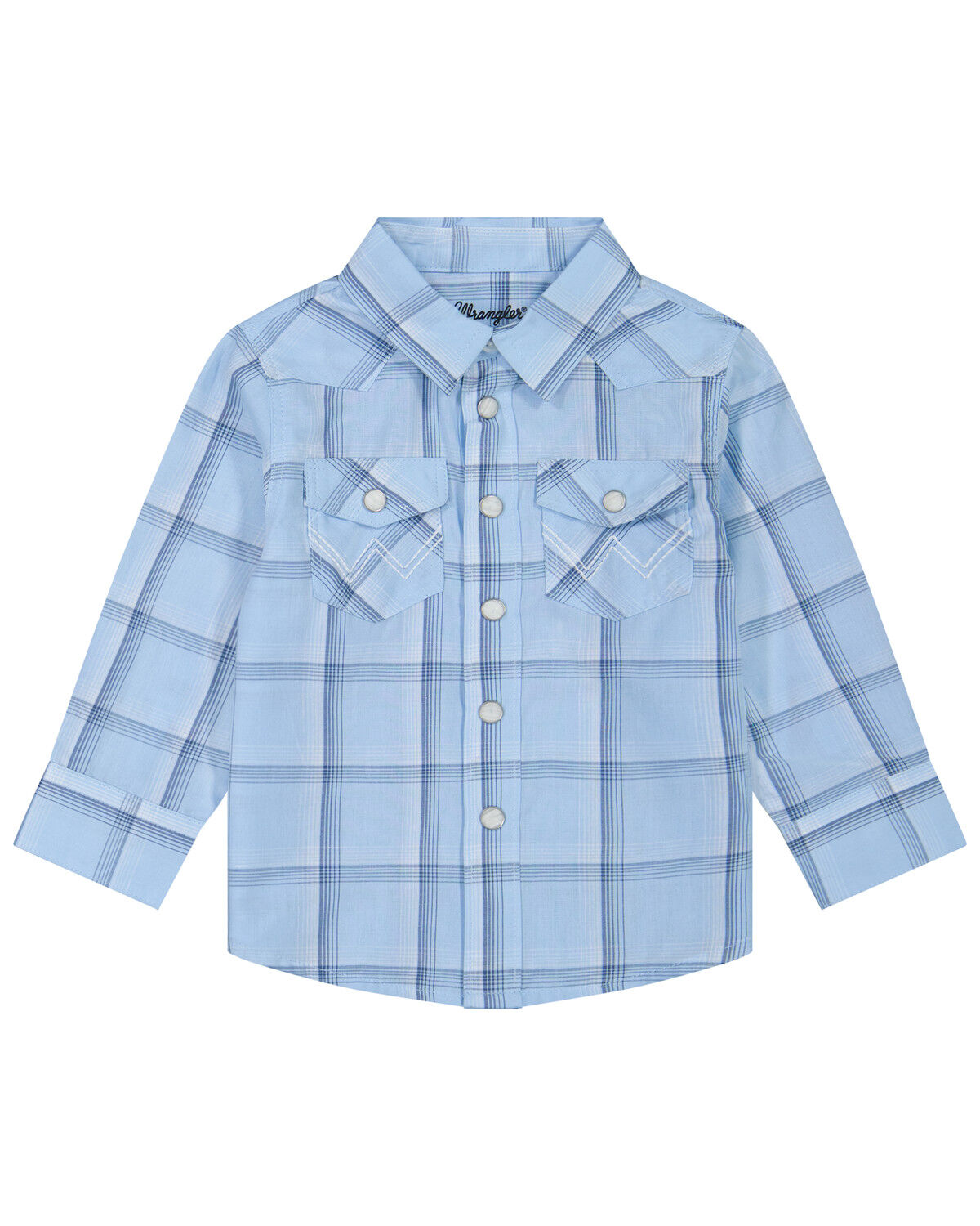Wrangler Toddler Boys' Plaid Print Long Sleeve Snap Western Shirt, Blue, hi-res