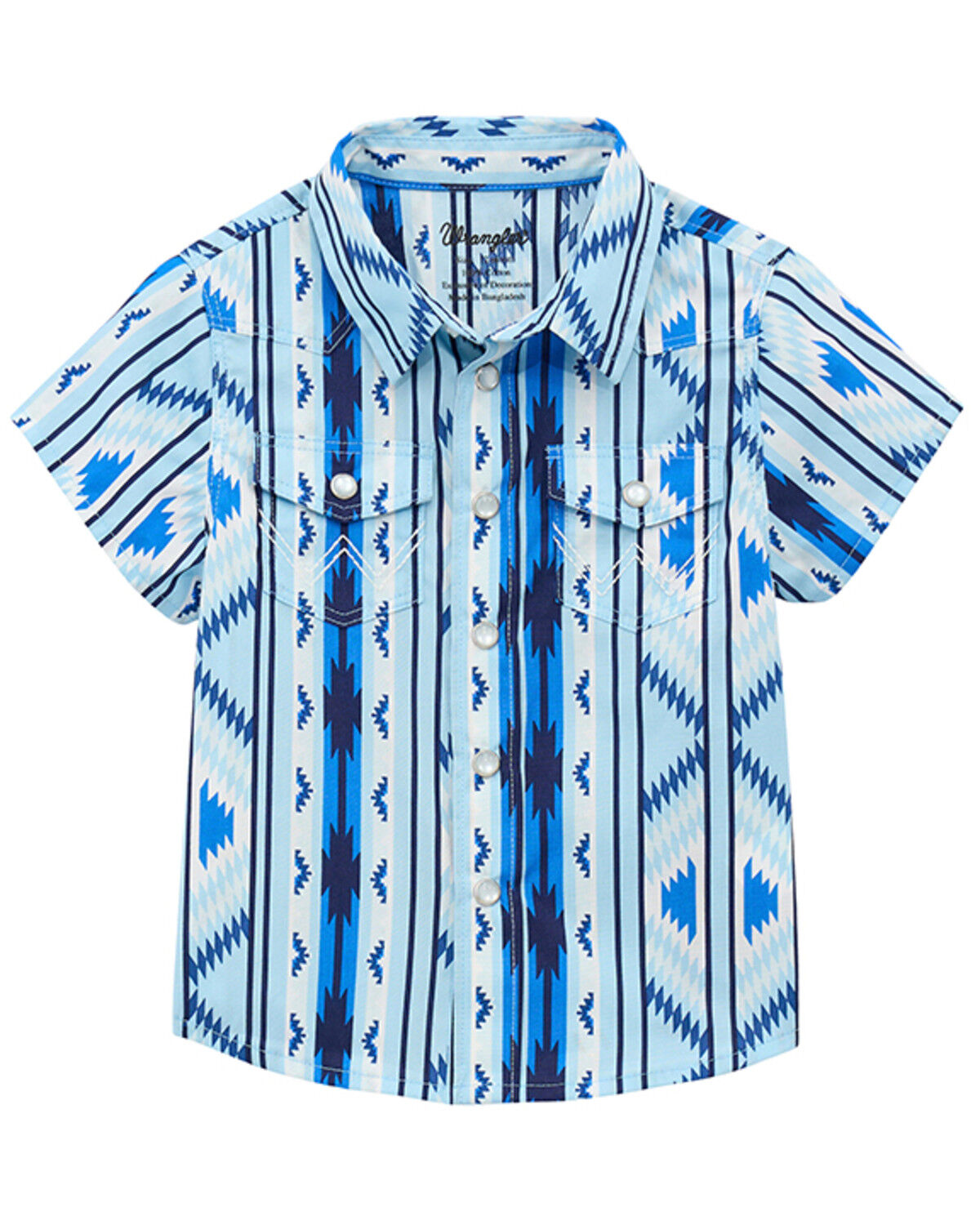 Image #1 - Wrangler Toddler Boys' Southwestern Stripe Short Sleeve Snap Western Shirt, Blue, hi-res