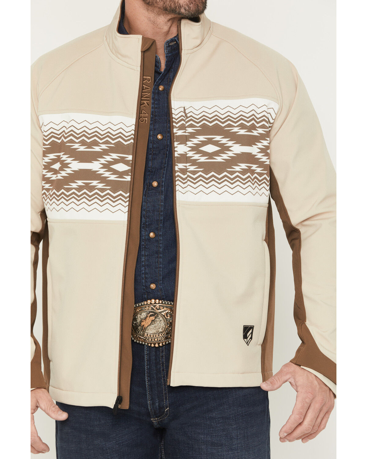 Image #3 - RANK 45&reg; Men's Akonapi Southwestern Border Striped Softshell Jacket, Cream, hi-res