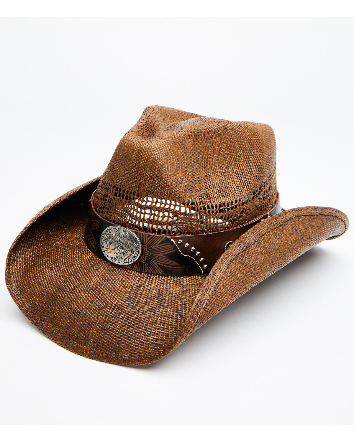 Shyanne Girls' Shane Raffia Straw Western Hat, Brown, hi-res