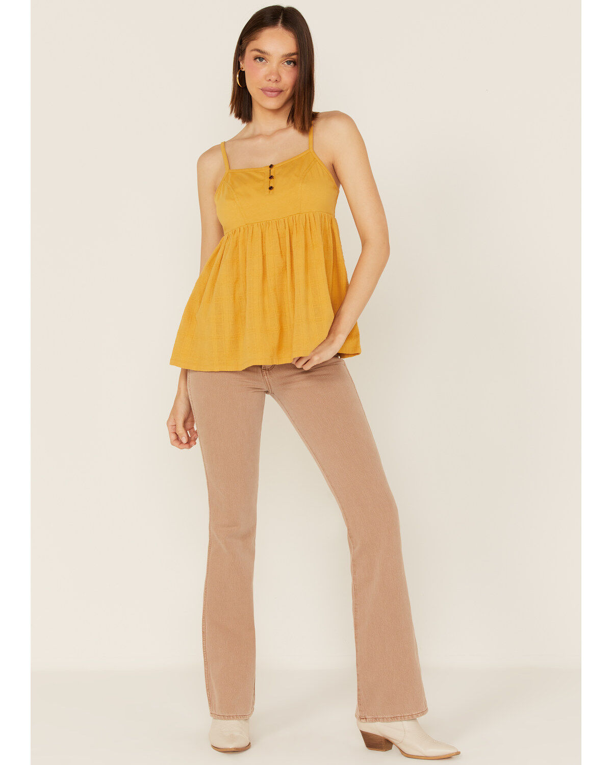 Image #2 - Cleo + Wolf Women's Knit Babydoll Tank Top, Gold, hi-res