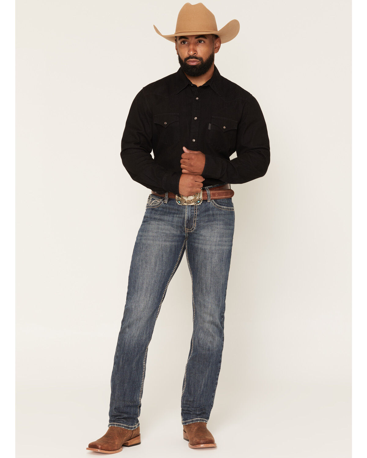 Image #1 - Rock & Roll Denim Men's Revolver Medium Wash Slim Straight Stretch Denim Jeans, Medium Wash, hi-res