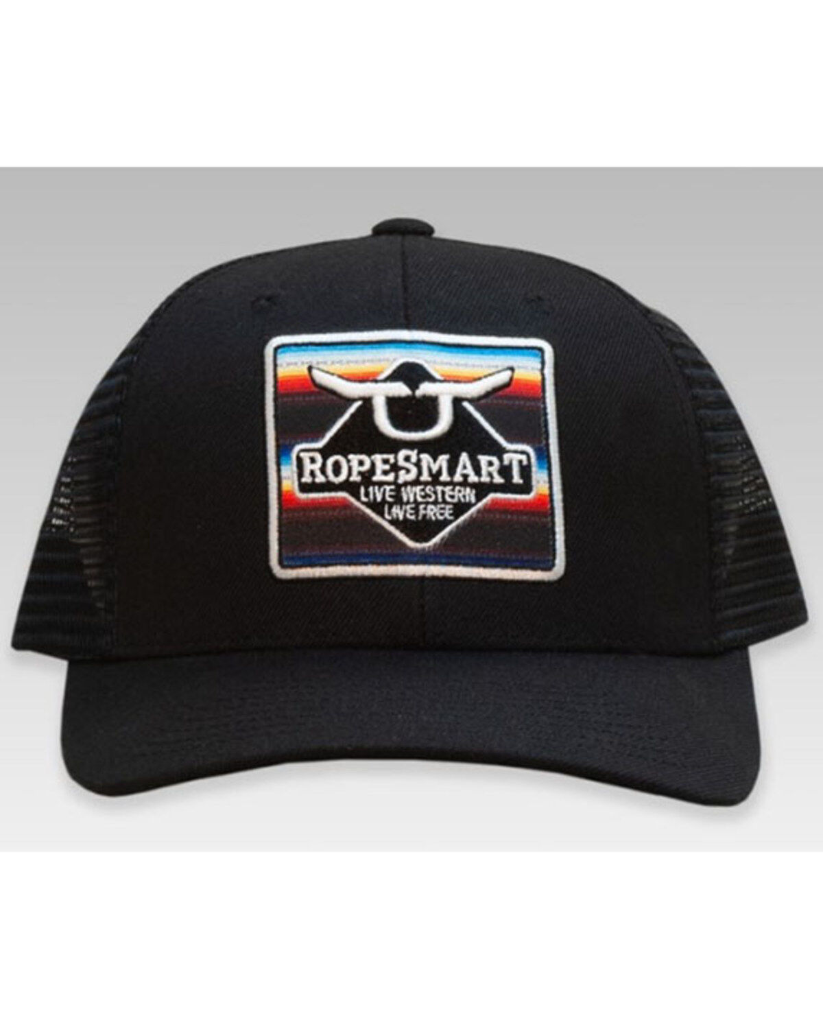 Image #2 - RopeSmart Men's Black Solo Serape Steerhead Diamond Patch Mesh-Back Ball Cap, Black, hi-res